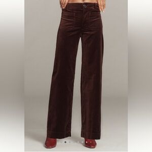 NWT Maeve by Anthropologie FULL LENGTH Velvet Colette Pants in Fudge Brownie